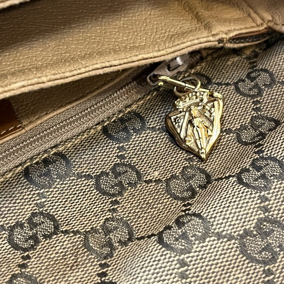 Vintage Gucci small Crossbody canvas tote bag. Brown w/ brown leather accents. - Picture 5 of 8